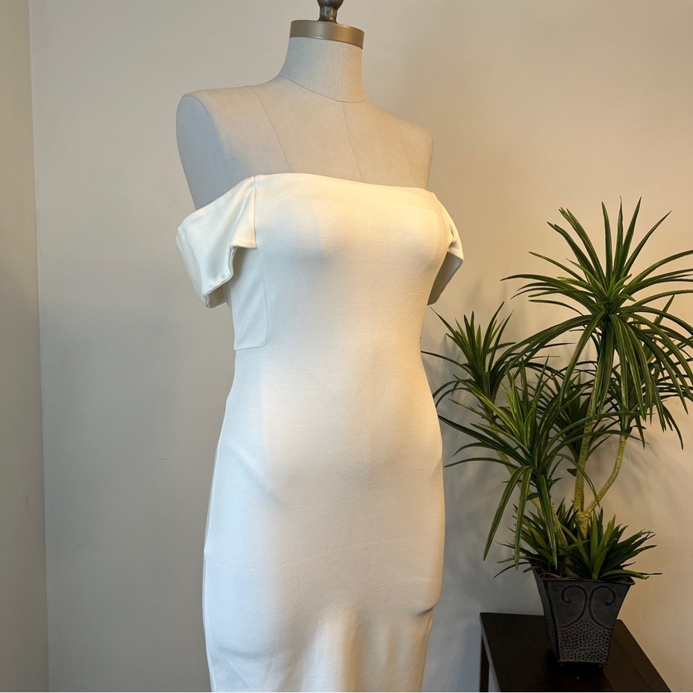 Zara Off White Off the Shoulder Midi Dress Size Medium - Picture 2 of 7